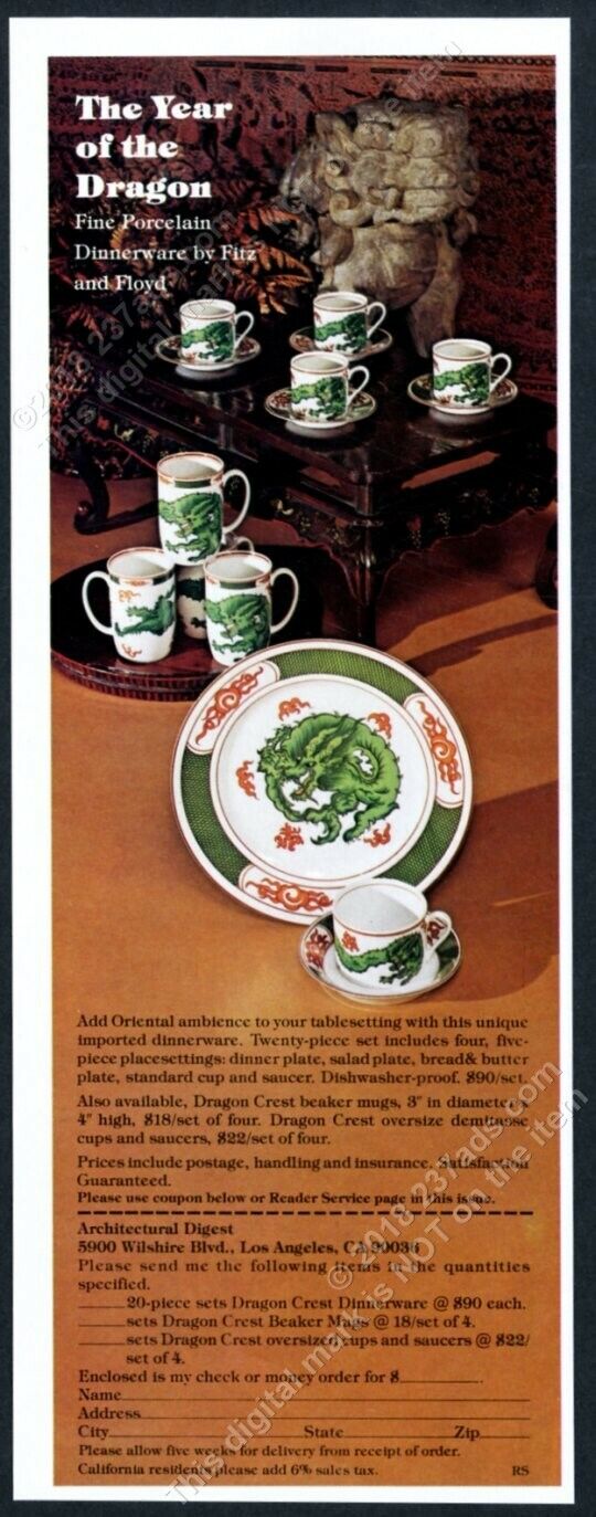 1976 Fitz And Floyd Dragon Crest Dinnerware Plate Cup Photo Vintage Print Ad