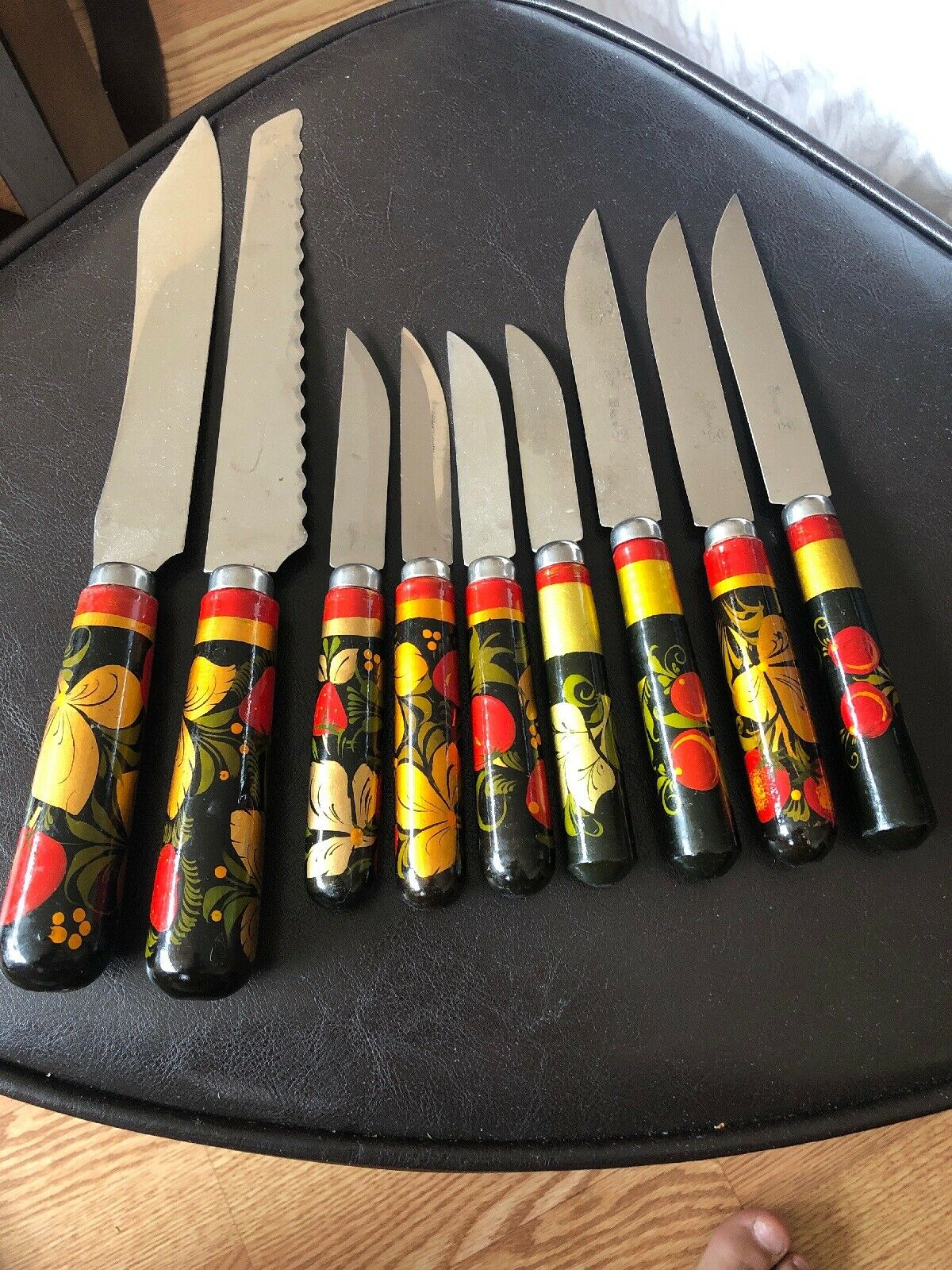 Set Of Russian Hand Painted Art Hohloma Stainless Steel Knifes