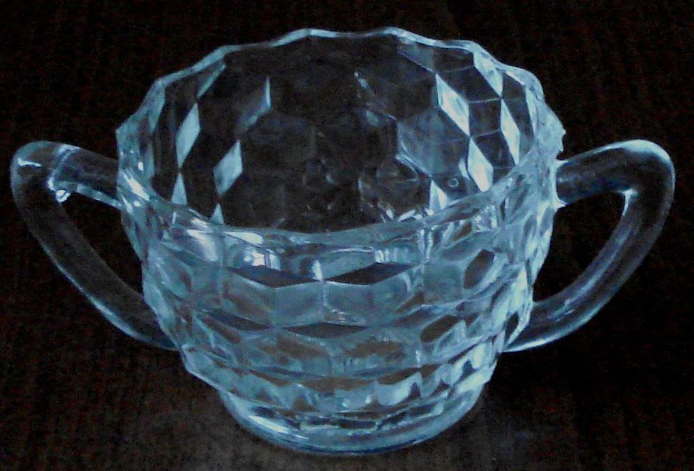 Gently Used Open Sugar Bowl - Jeannette  Cube Pattern In Clear  Depression Glass