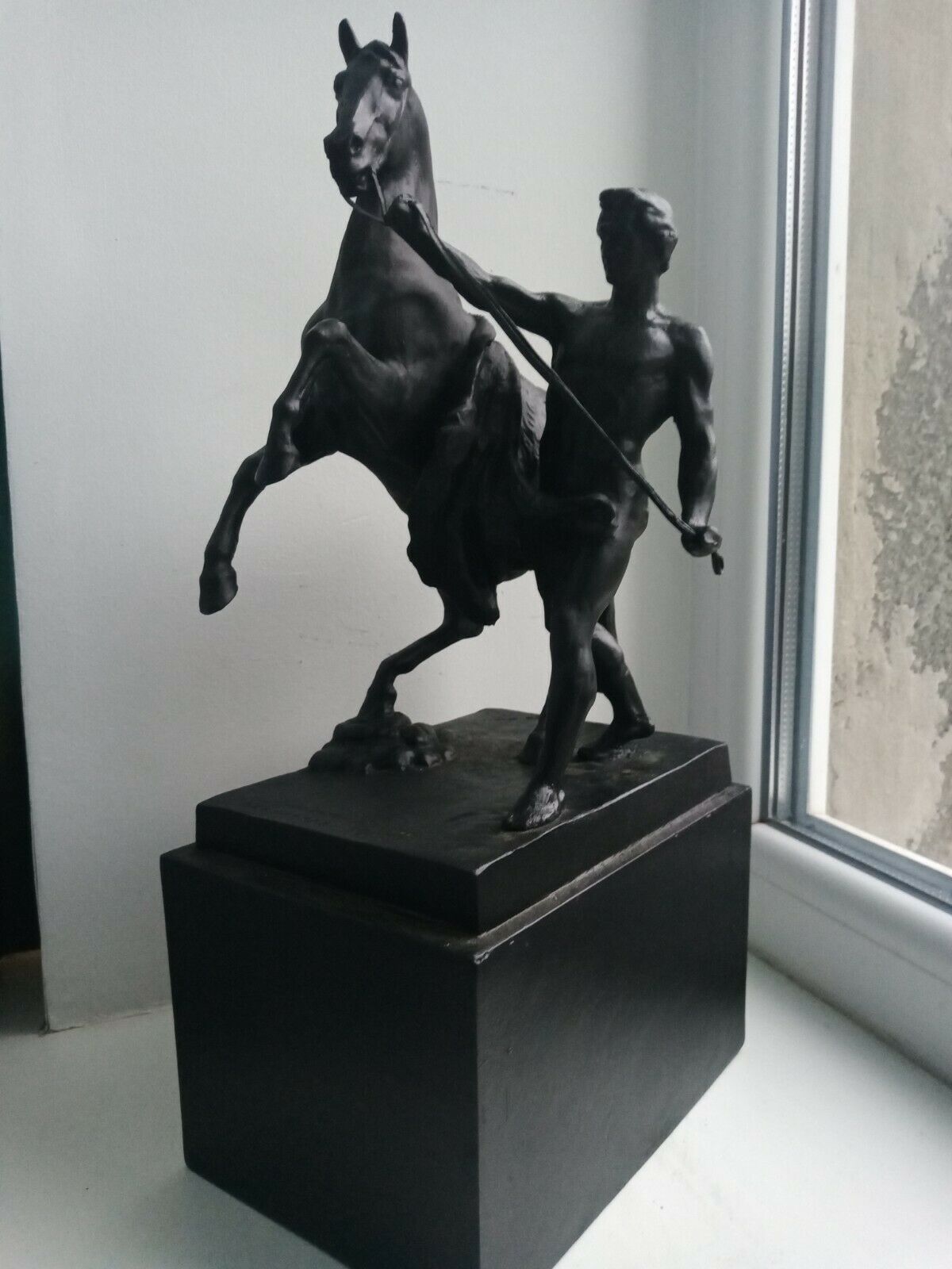 Original Big Metal Ussr Statue Figurine  Taming The Horse  Russia Stamp 1962