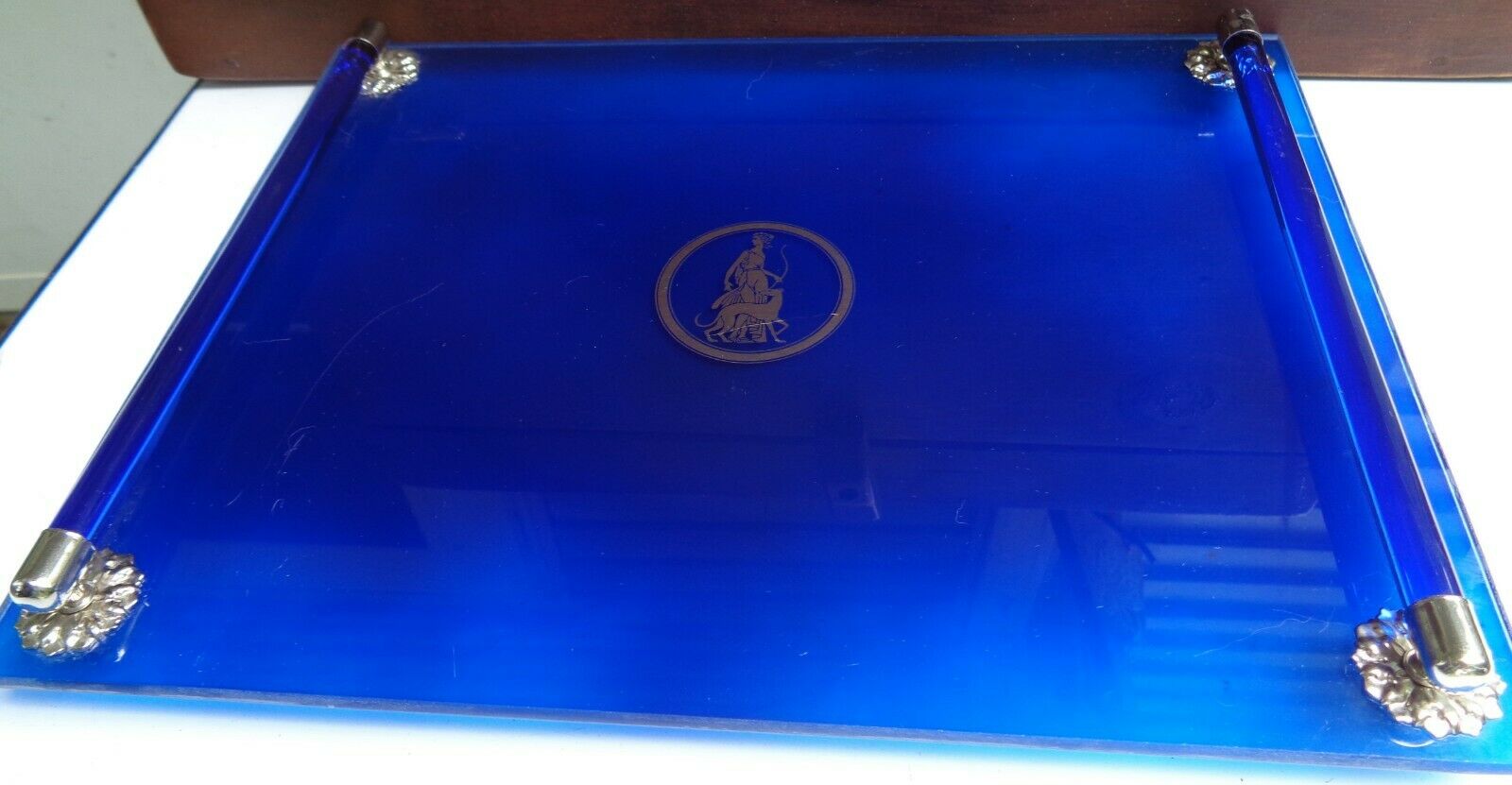 Antique Vintage Art Deco Cobalt Glass Vanity Tray No Damage Perfumes