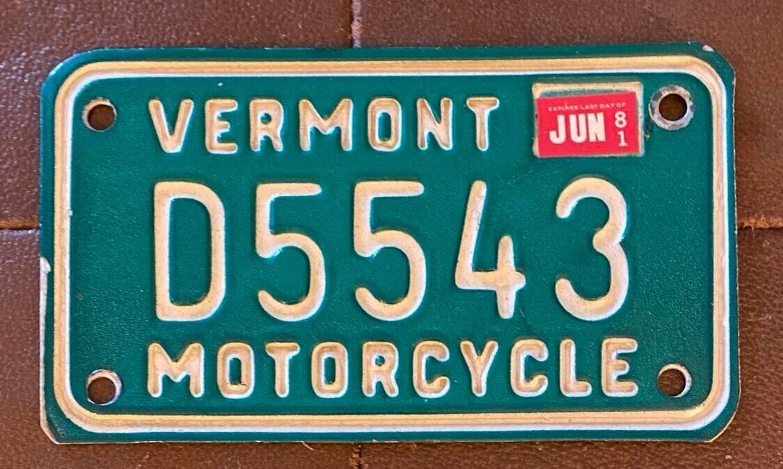 Vermont 1981 Motorcycle License Plate # D5543