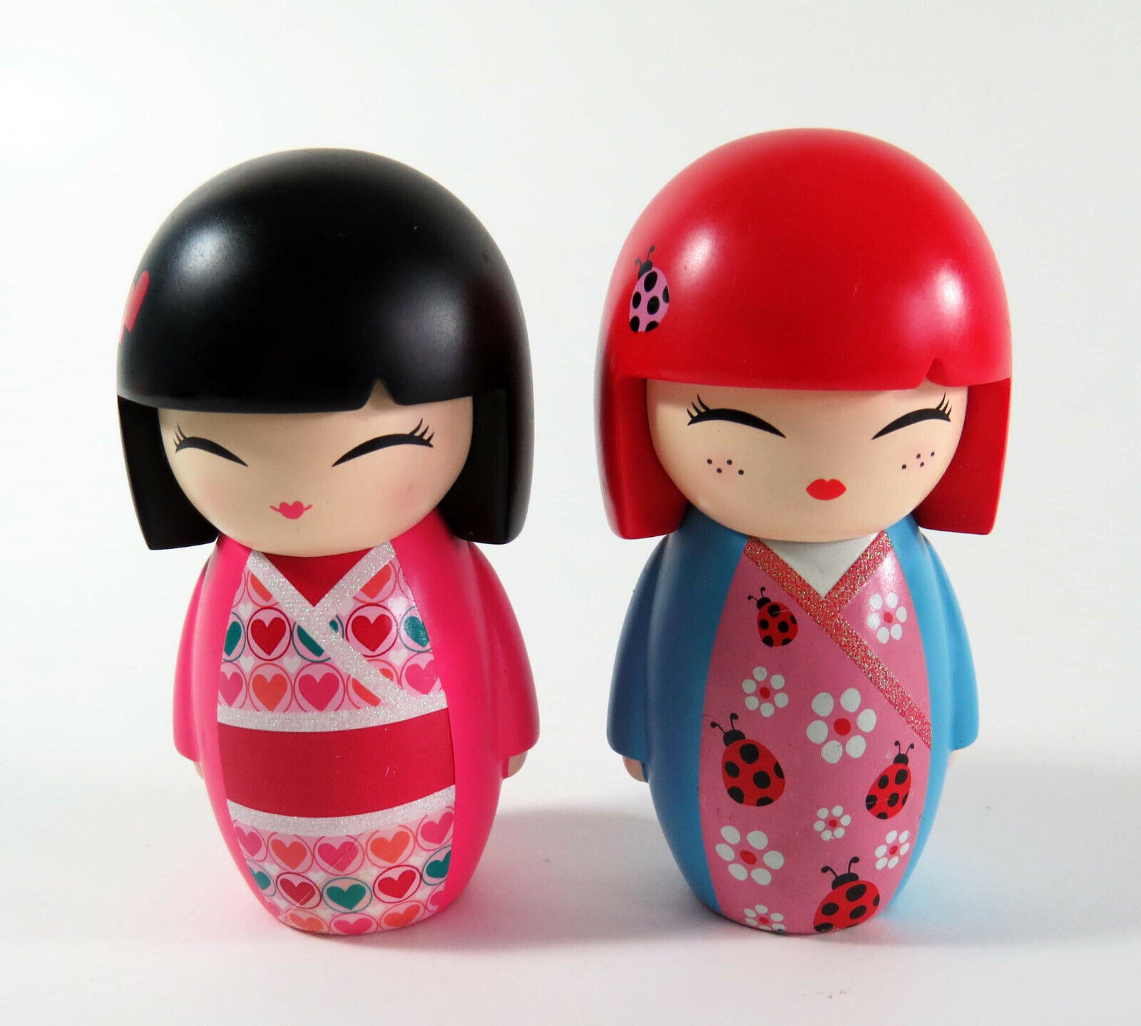 Poppy & Daisy Kimmi Junior Japanese Kokeshi Wooden Dolls 3.5" T Kimono Girls