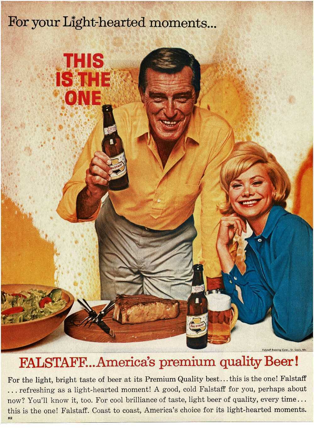1963 Falstaff Beer With Steak Dinner Vintage Print Ad
