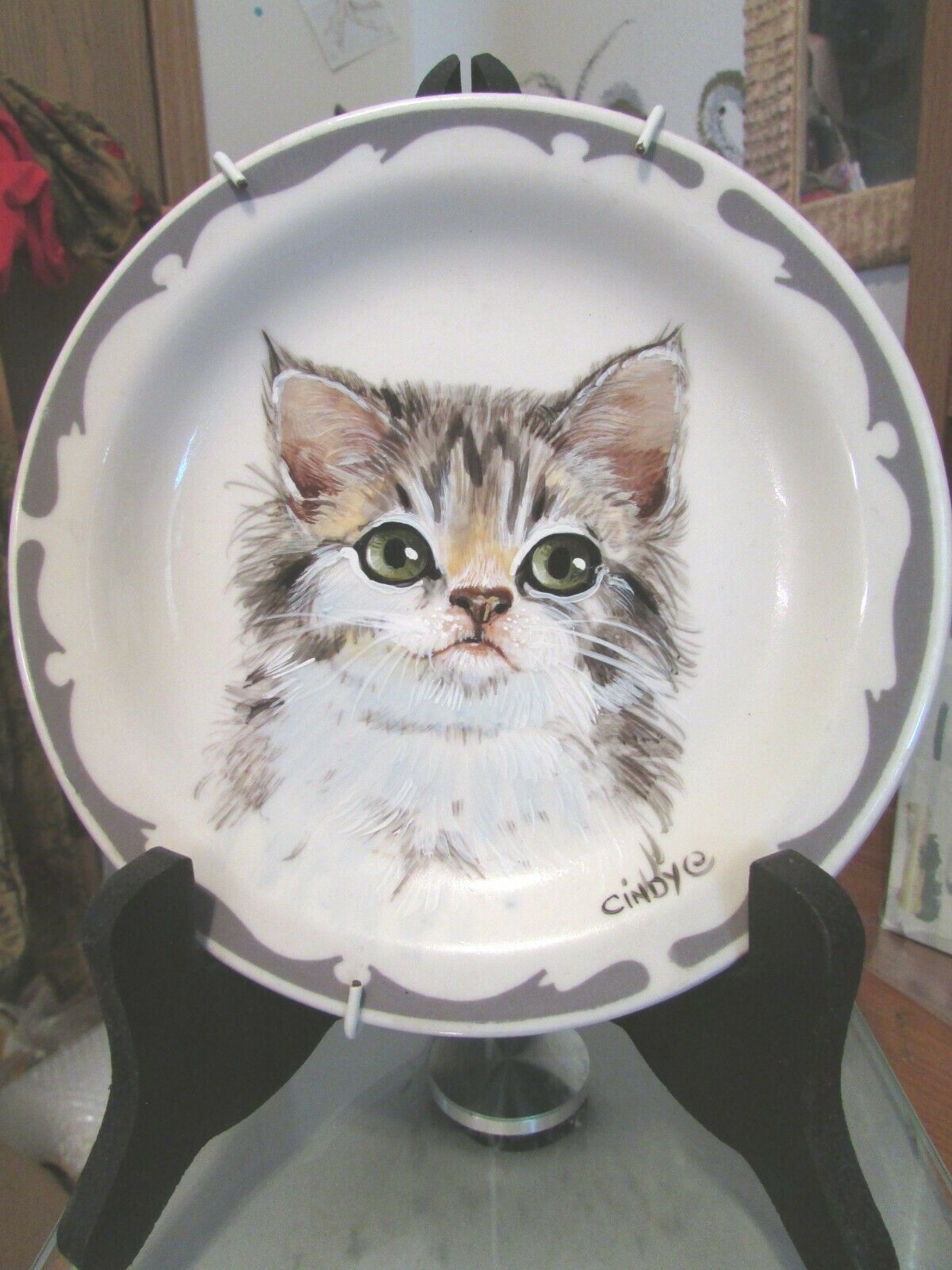 Hand Painted Kitten Cat 6.25" Buffalo China Vintage Plate Signed Cindye