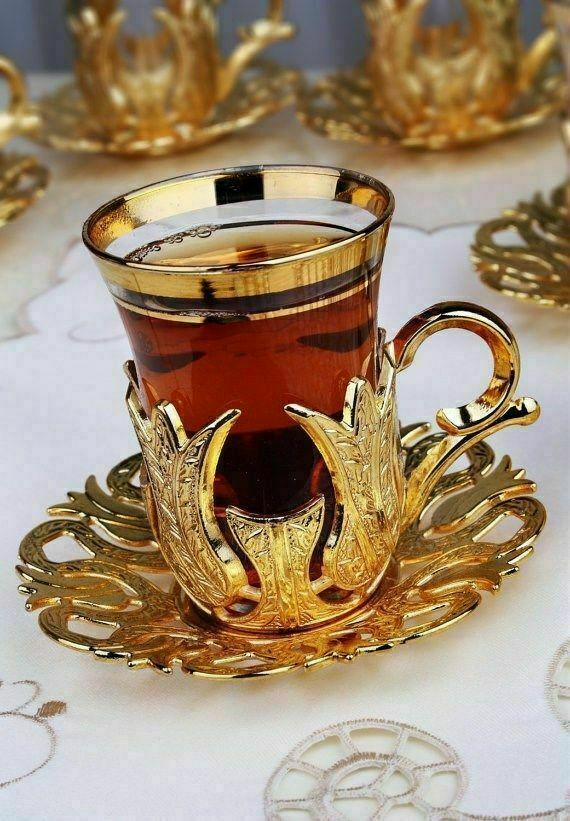 From Usa (set Of 6) Handmade Copper Turkish Tea Glasses Saucer Tea Serving Set