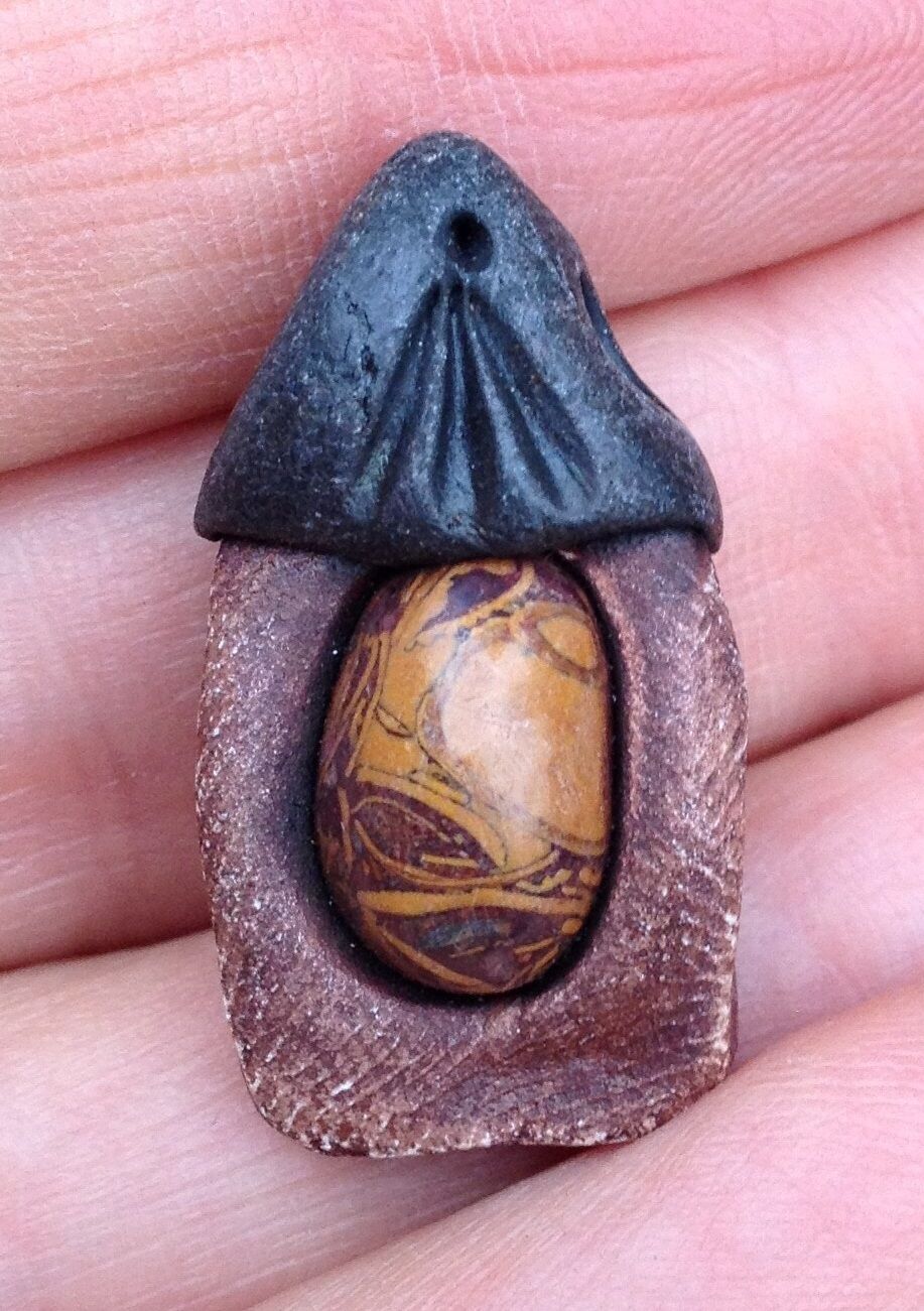 Fossil Jasper / Eoh Rune Symbol "change" Real Gemstone Pendant : Fantasy Magic