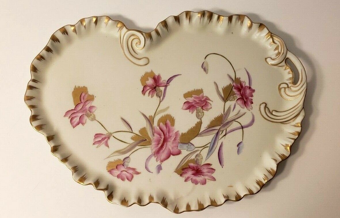 Vintage Floral Gold Trim Porcelain Hand Painted Vanity/ Dresser Tray