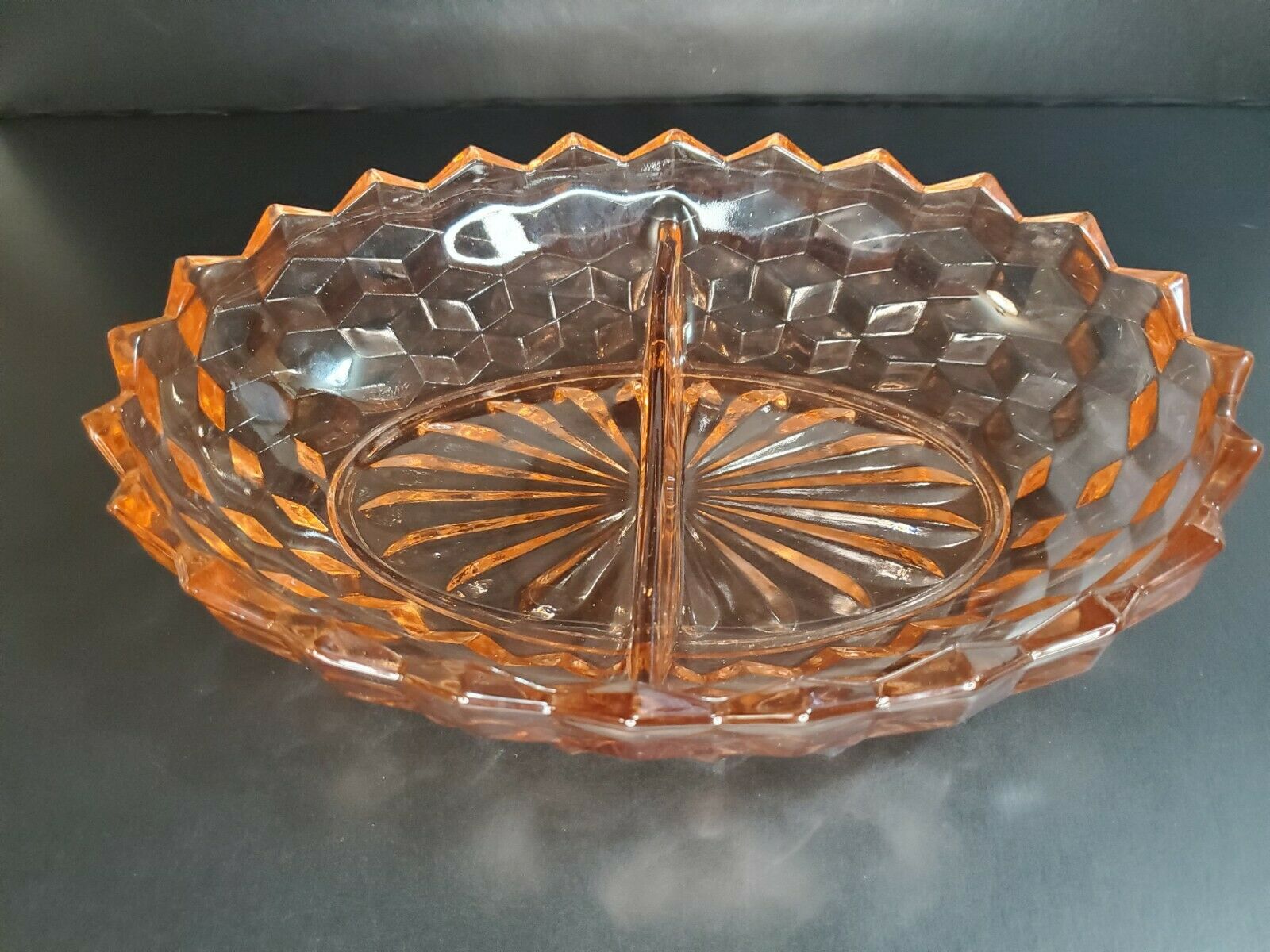 Pink Depression Glass Divided Bowl Whitehall Colony Cube Pattern Gorgeous