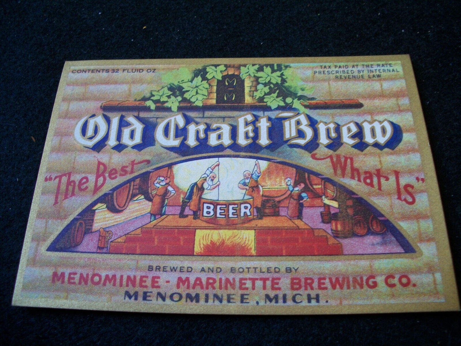Unused 1930s Irtp Old Craft Brew Beer Label Menominee-marinette Brg Mich.32oz