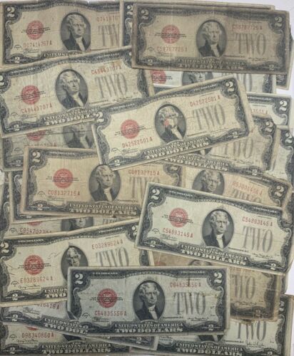 1928 Circulated Rare Two Dollar Bill $2 Note Fancy Red Seal Old Paper Money Lot