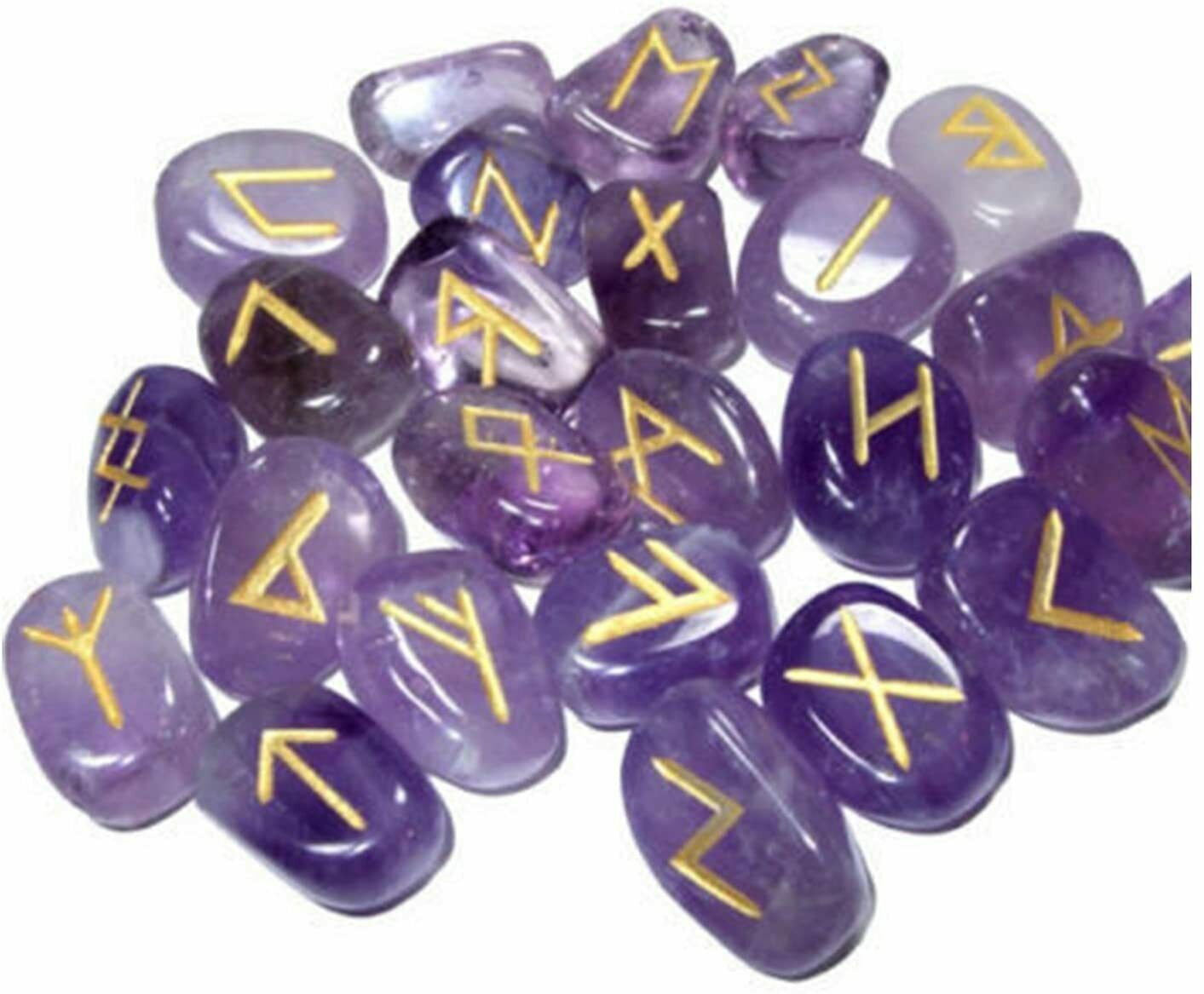 Natural Purple Amethyst Stone Rune Set Healing Reiki Tumble Stones Set Of 25 Pc