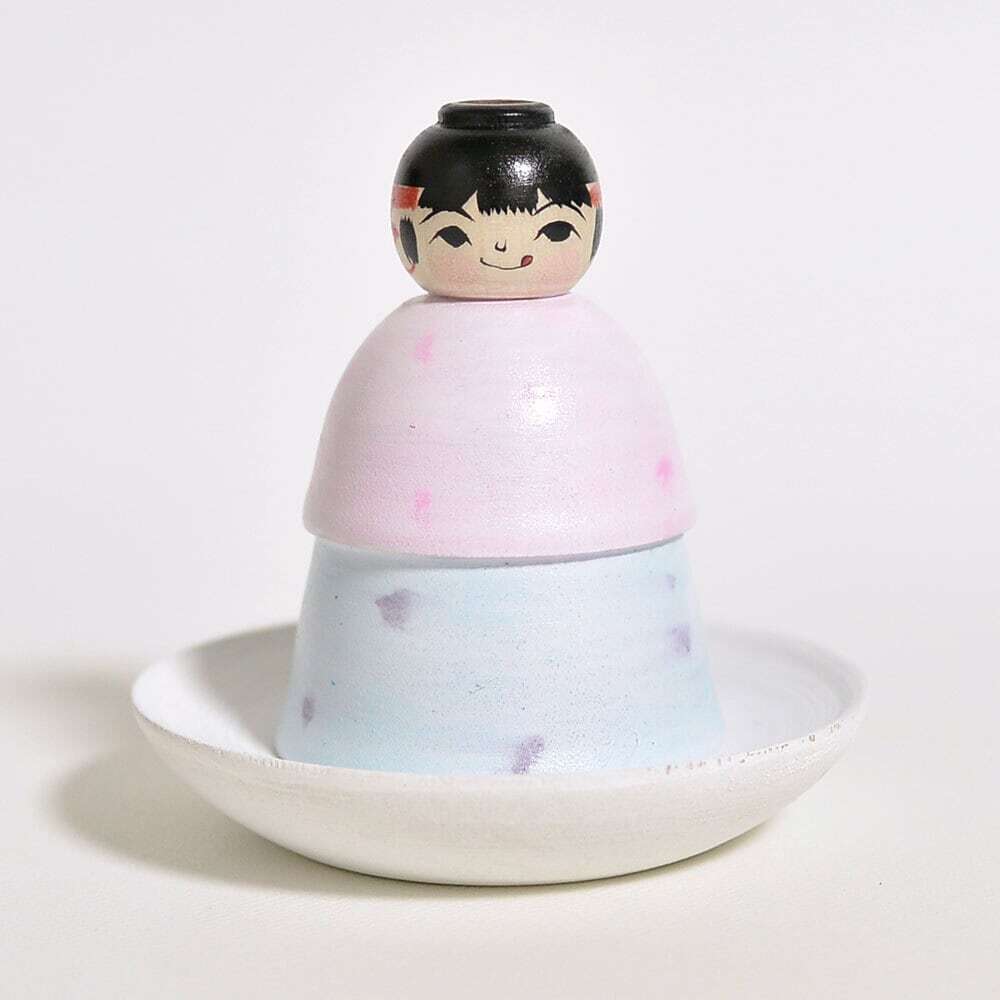 Ice Cream Kokeshi Doll On A Plate 6.8 Cm / 2.6inch Masafumi Abo Tsugaru Wooden