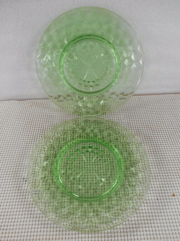 2 Jeannette Green Cube 8" Luncheon Plates Depression Glass