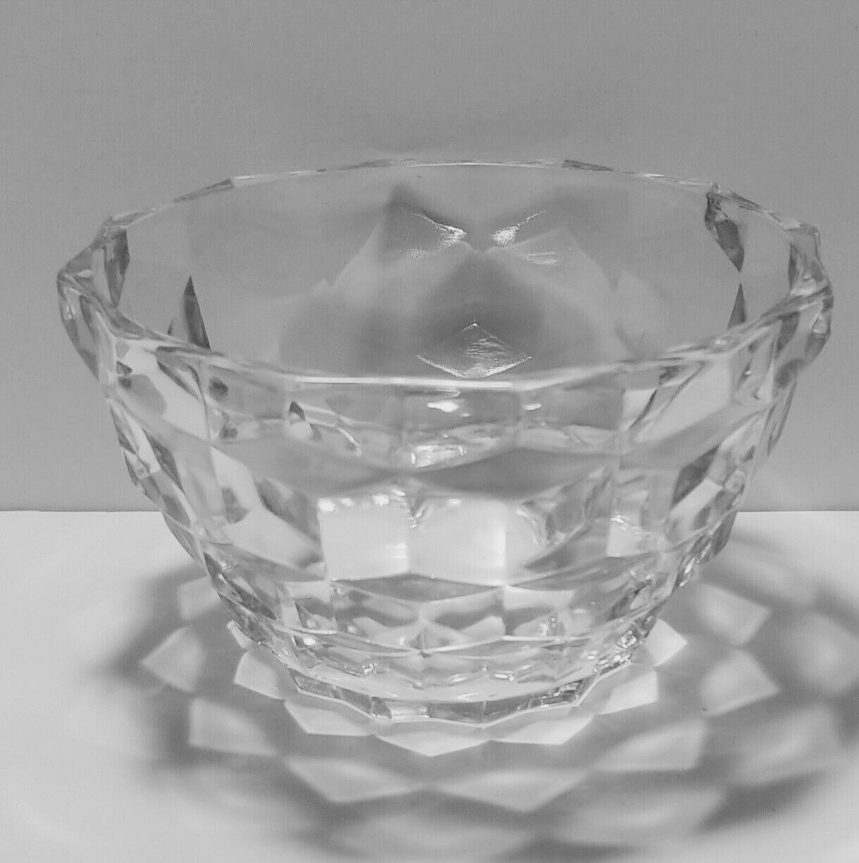 4 Vintage Crystal Clear Depression Glass Berry Bowls Jeannette Cubist Pattern