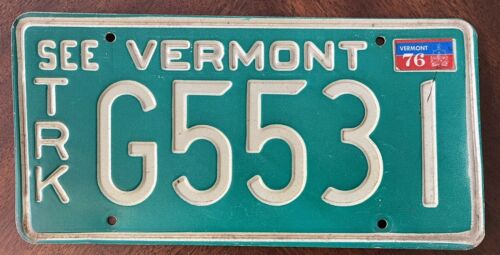 Vintage “see Vermont” Truck 1976 License Plate Green Mountain State Tag “g5531”