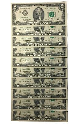 10 Consecutive Serial # Uncirculated $2 (2013) Bill Star Notes In 10-page Album