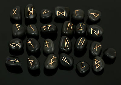 Black Tourmaline Stone Rune Set Symbols Real Healing Crystal Runes 25 Pcs.