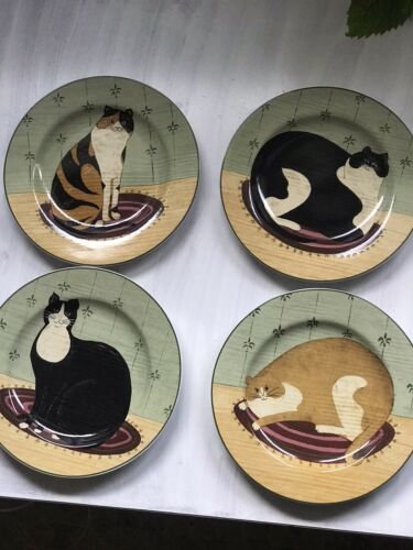 Warren Kimble Sakura Oneida 8" Cat Collection  Plates Set Of 4