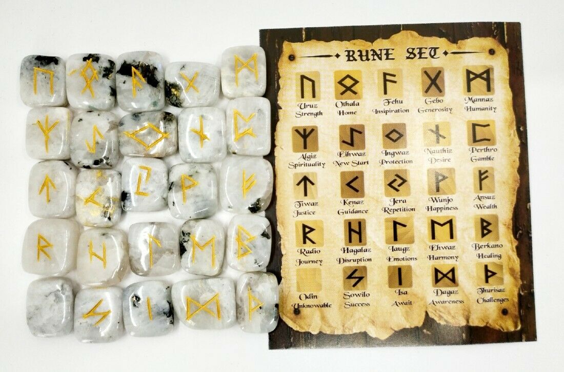 Rainbow Moonstone Rune Sets Elder Futhrak Set Come With Black Pouch And Card