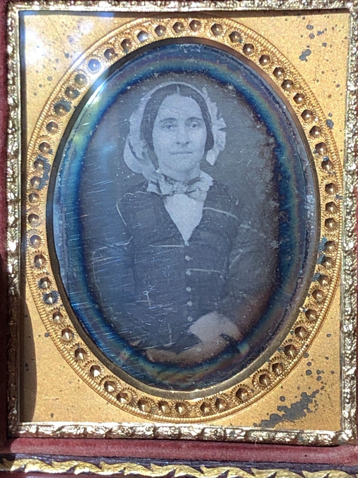 Vintage Antique Daguerreotype Photograph Portrait Woman Wearing Bonnet Photo
