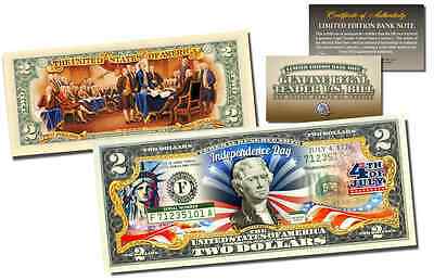 July 4th Independence Day * 2-sided * Official Genuine Legal Tender $2 U.s. Bill