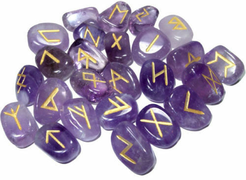 Purple Natural Stone Amethyst Stones Rune Set Healing Reiki Tumble Stones  25 Pc