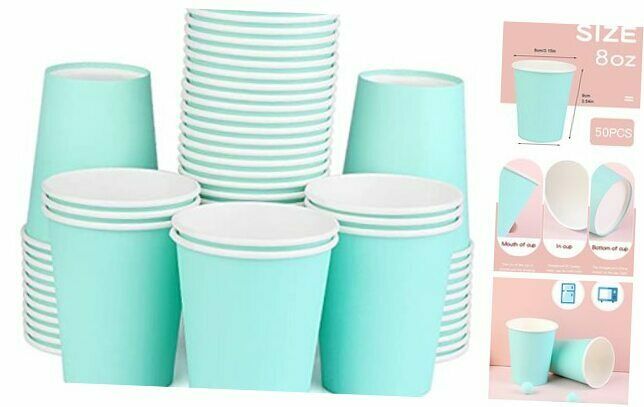 [50 Pack] Paper Cups 8 Oz, Disposable Paper Coffee Cup, Hot 50 Pack ,blue (8oz)