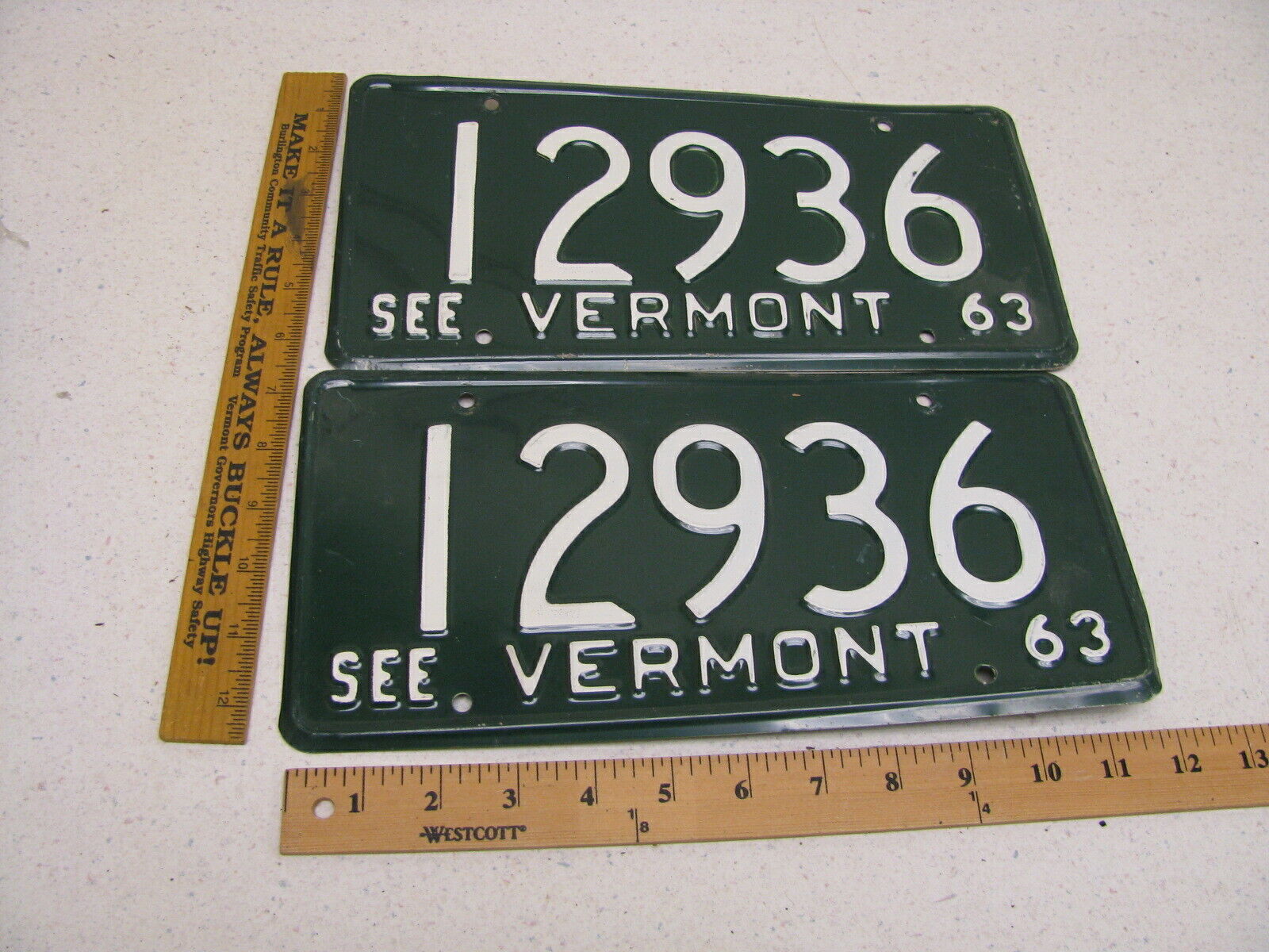 1963 63 Vermont Vt License Plate Pair Set #12936