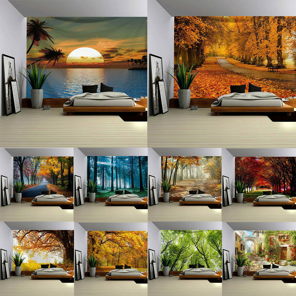 Seasonal Forest Landscape Cloth Painting Bedroom Decor Art Tapestry Wall Hanging
