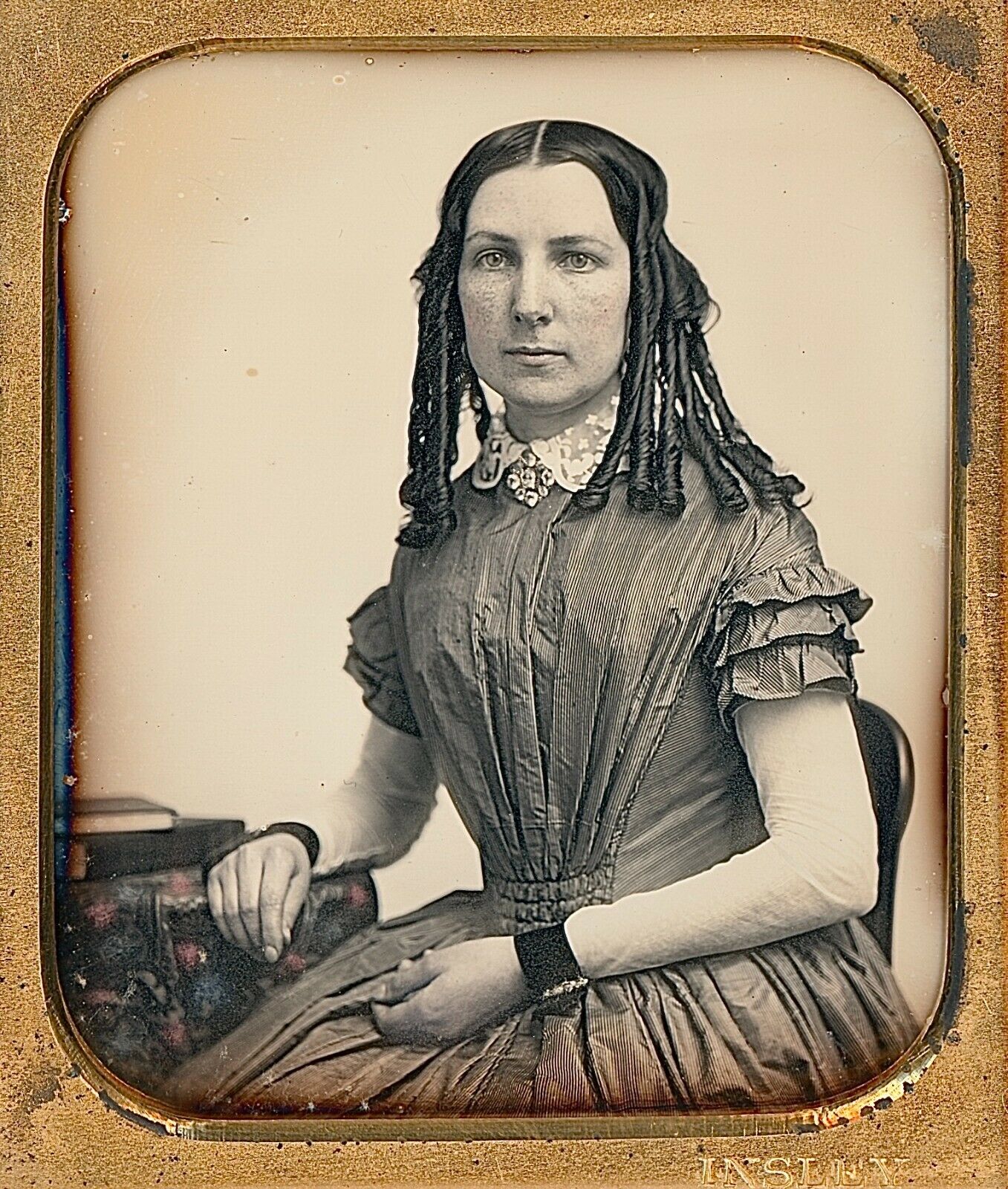 Pretty Woman With Stunning Curled Hair By Insley 1/6 Plate Daguerreotype H529