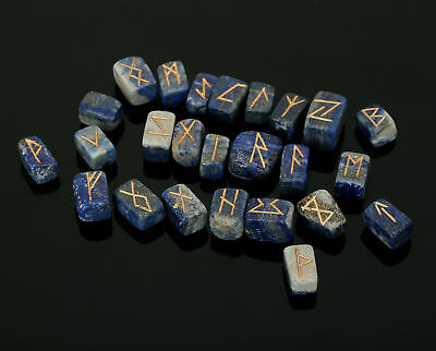 Lapis Lazuli Stone Rune Set Symbols Gemstone Healing Crystal Runes 25 Pieces