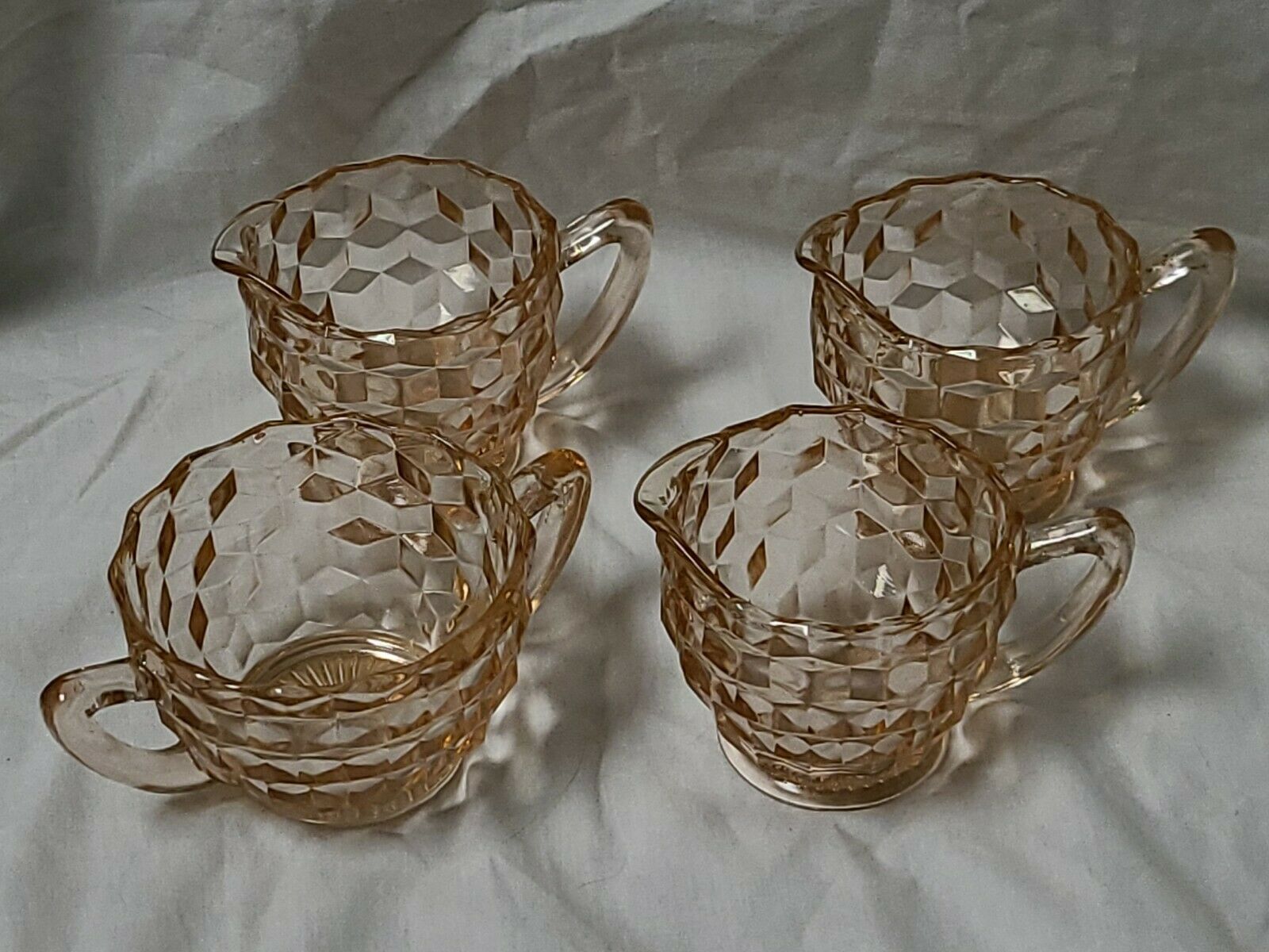 Vintage Pink Depression Glass Jeanette Cube Lot Of Four Pieces