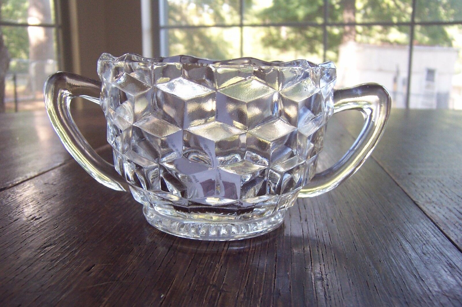 Vintage Jeannette Cube Sugar Bowl Clear
