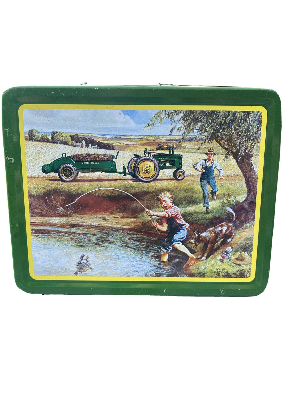Vintage John Deere Metal Lunch Box "turtle Trouble" Boy Fishing With Dad