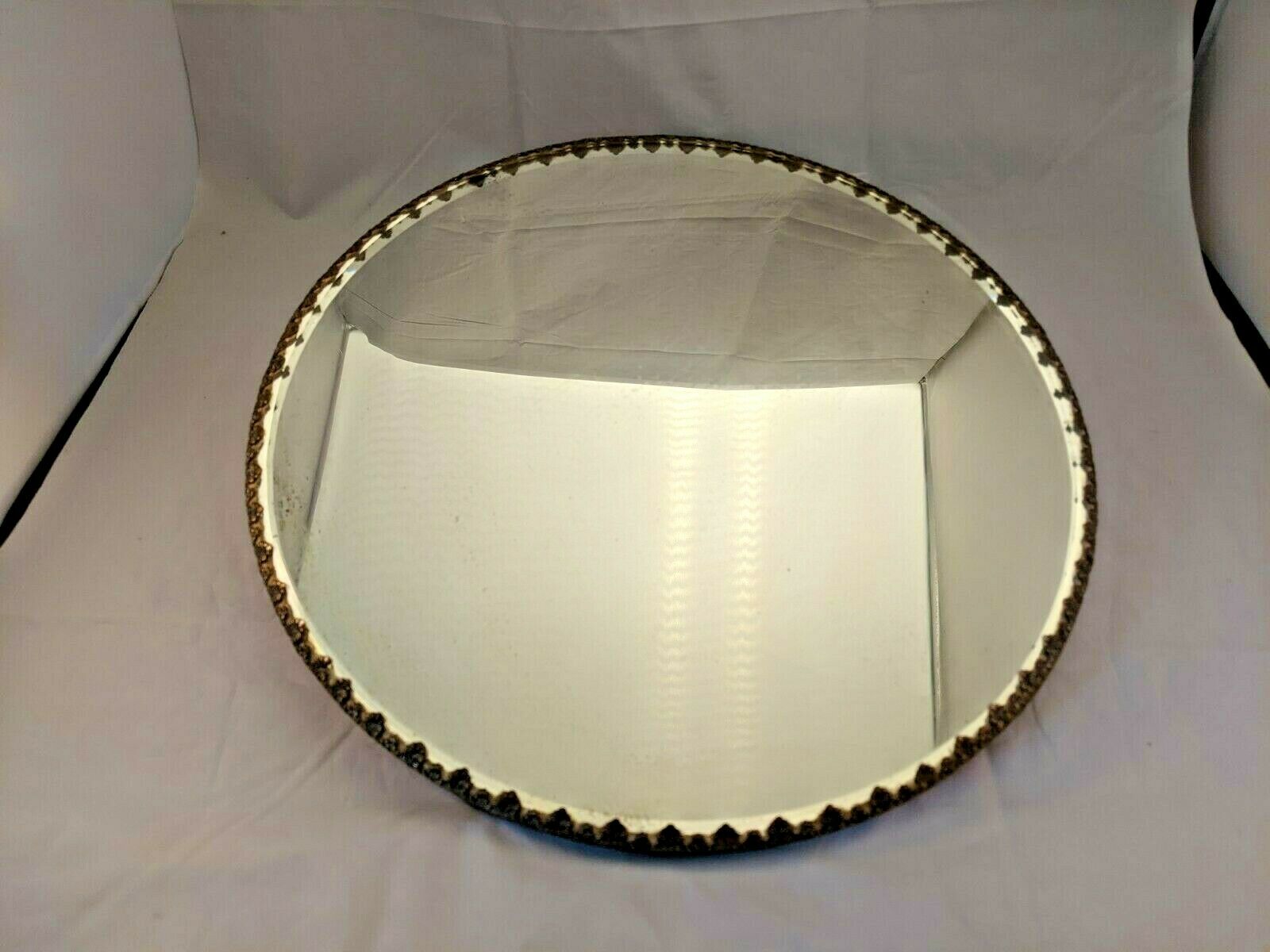 Large Vintage Silver Plated Footed Vanity Mirror  14"