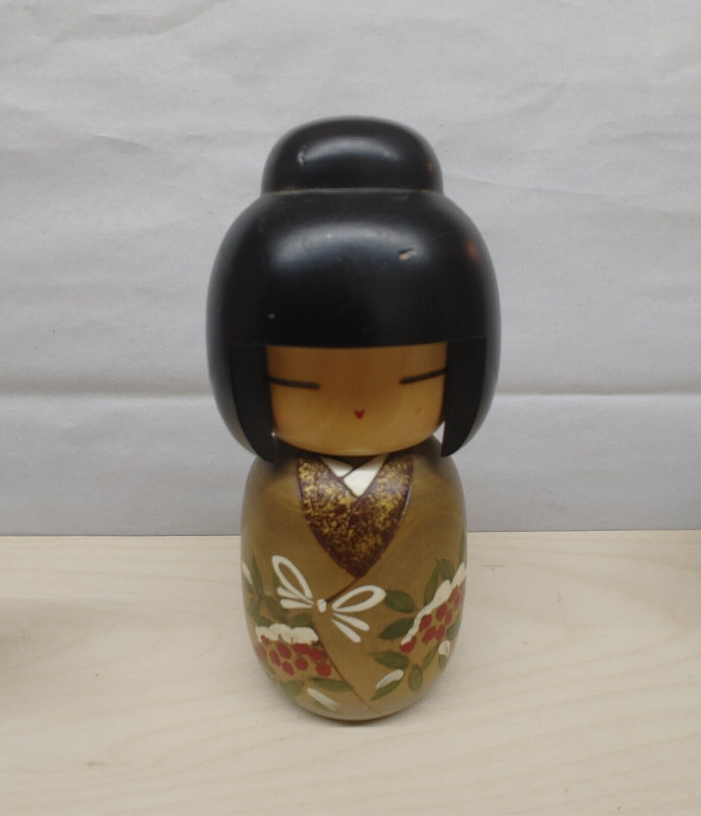 Japanese Kokeshi Wooden Doll Hand Painted Leaves 6” Vintage Pls Read Description