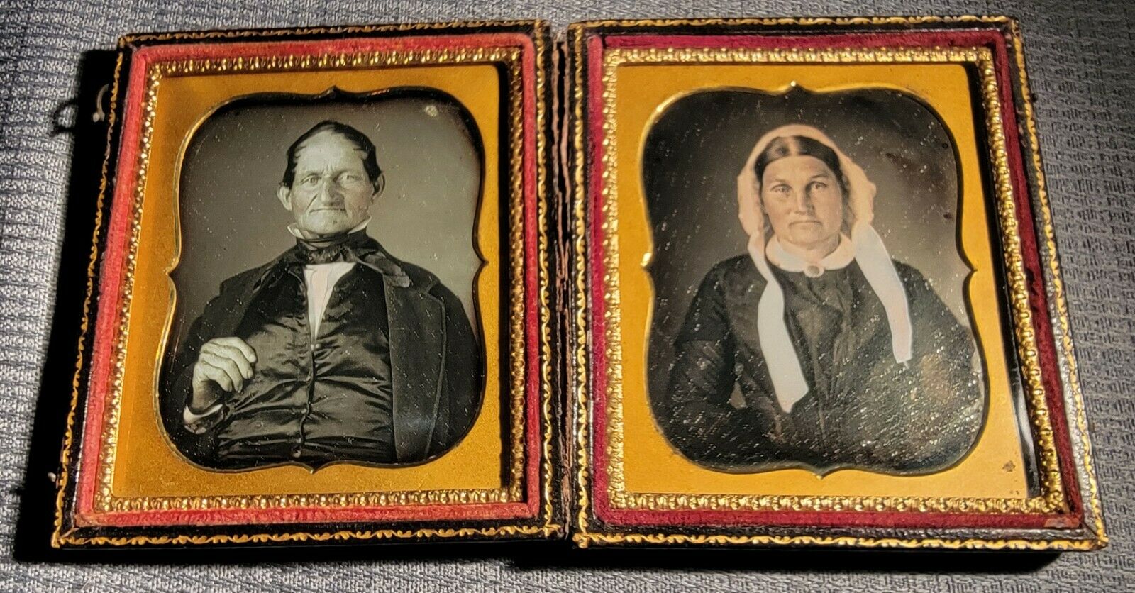1/6 Plate Double Daguerreotype Mr & Mrs Umstead Bancroft Id'd Leather Case
