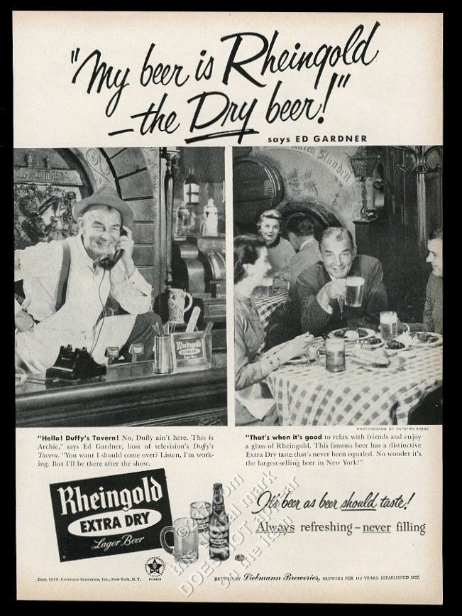 1956 Duffy's Tavern Ed Gardner Photo Rheingold Beer Vintage Print Ad