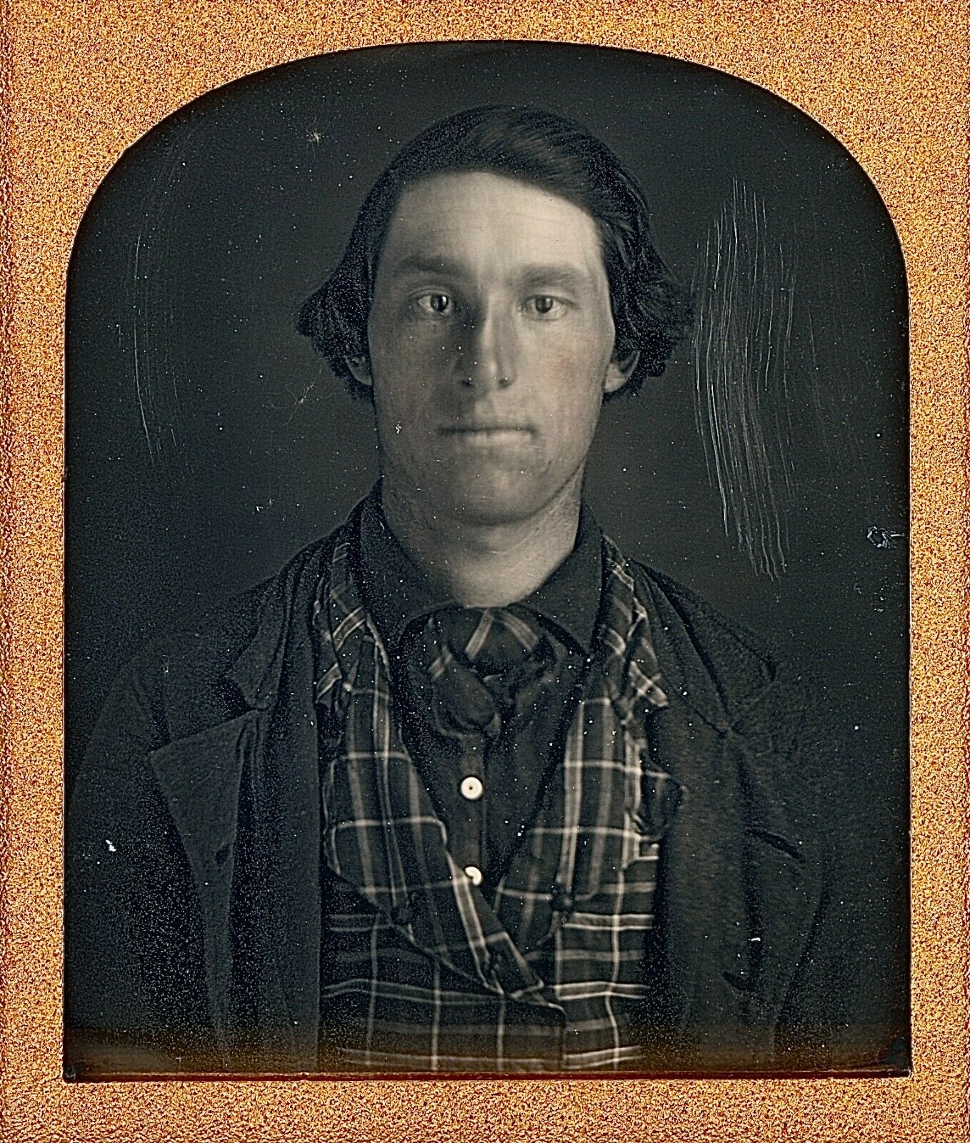 Man With Miner / Sailor Style Work Shirt Plaid Vest 1/6 Plate Daguerreotype H597