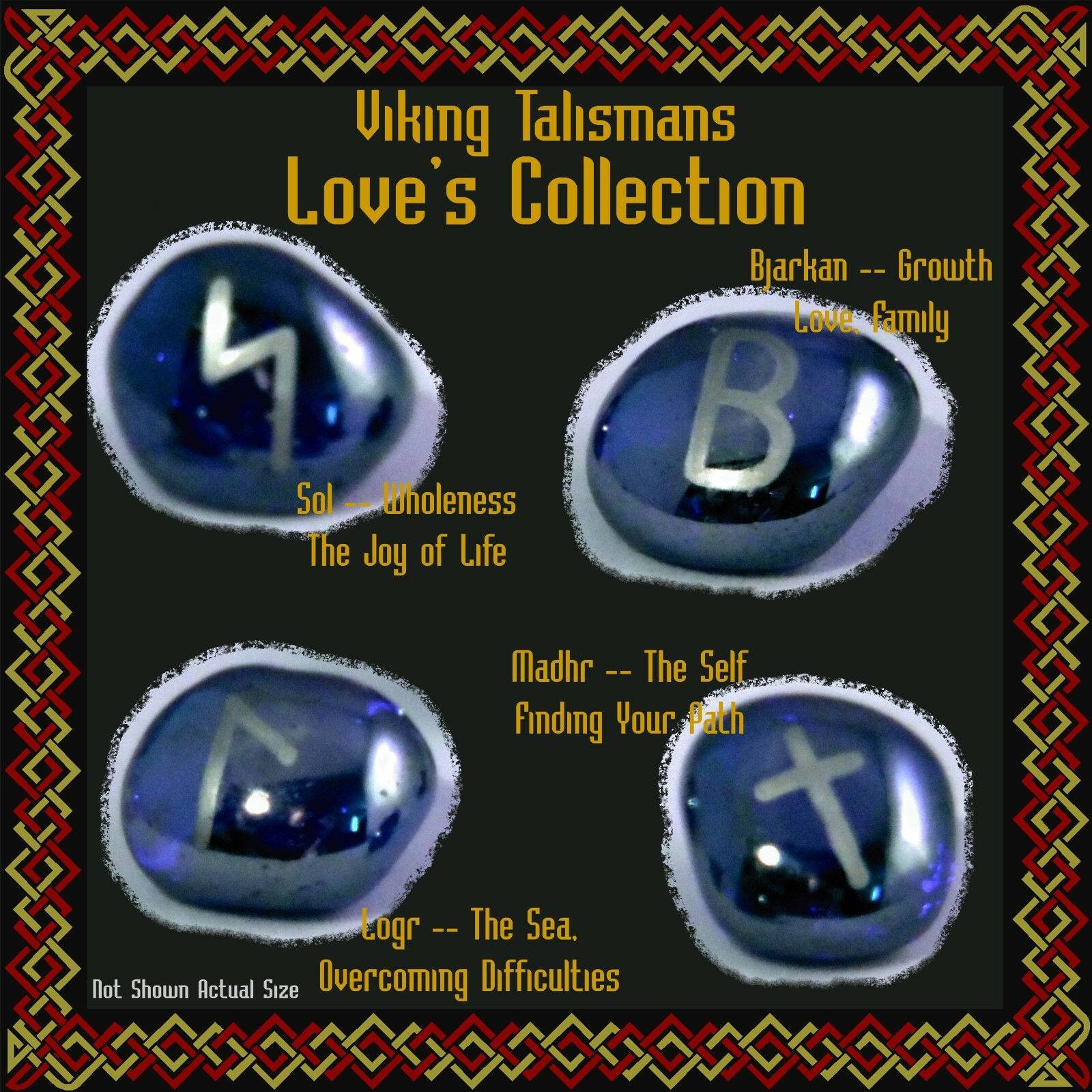 Viking Talismans: Love’s Collection: 4 Runestones Silver Bjarkan Madhr Logr Sol