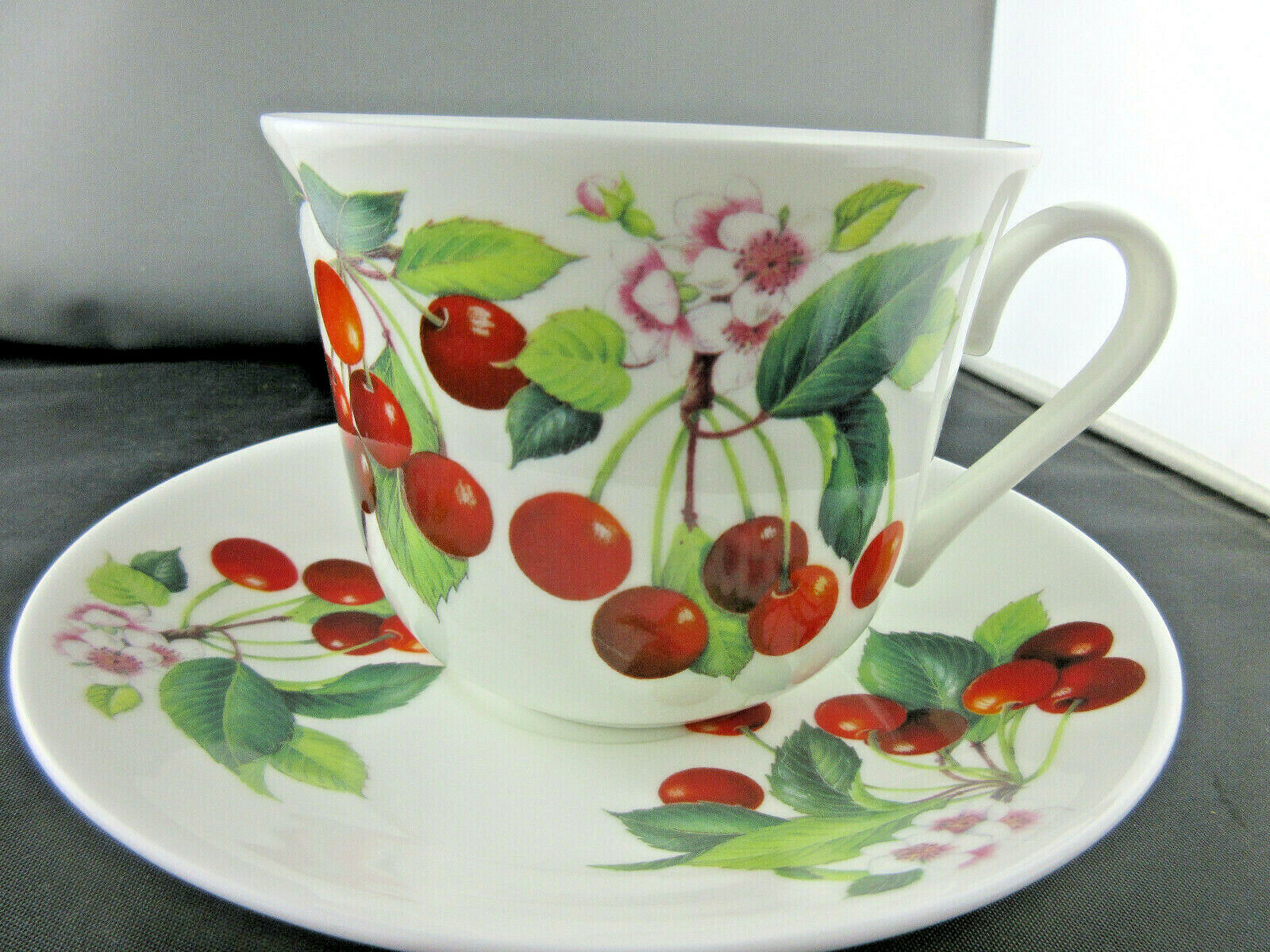 *sale* Cherry  Flowers Cup Saucer, Made In England By Roy Kirkham Bone China New
