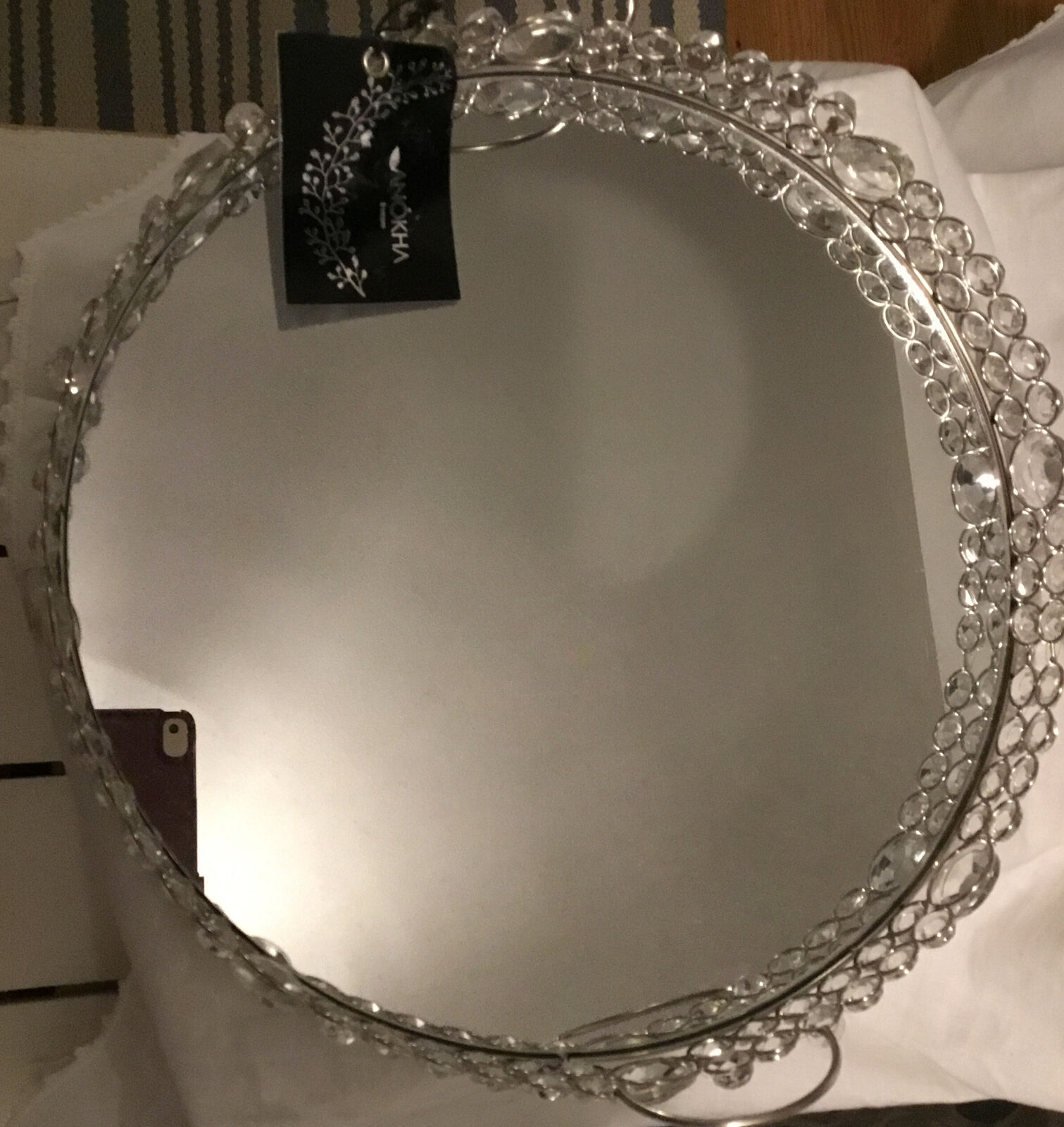 Anokha Designs Large Vanity Tray Mirrored Handles And Crystals
