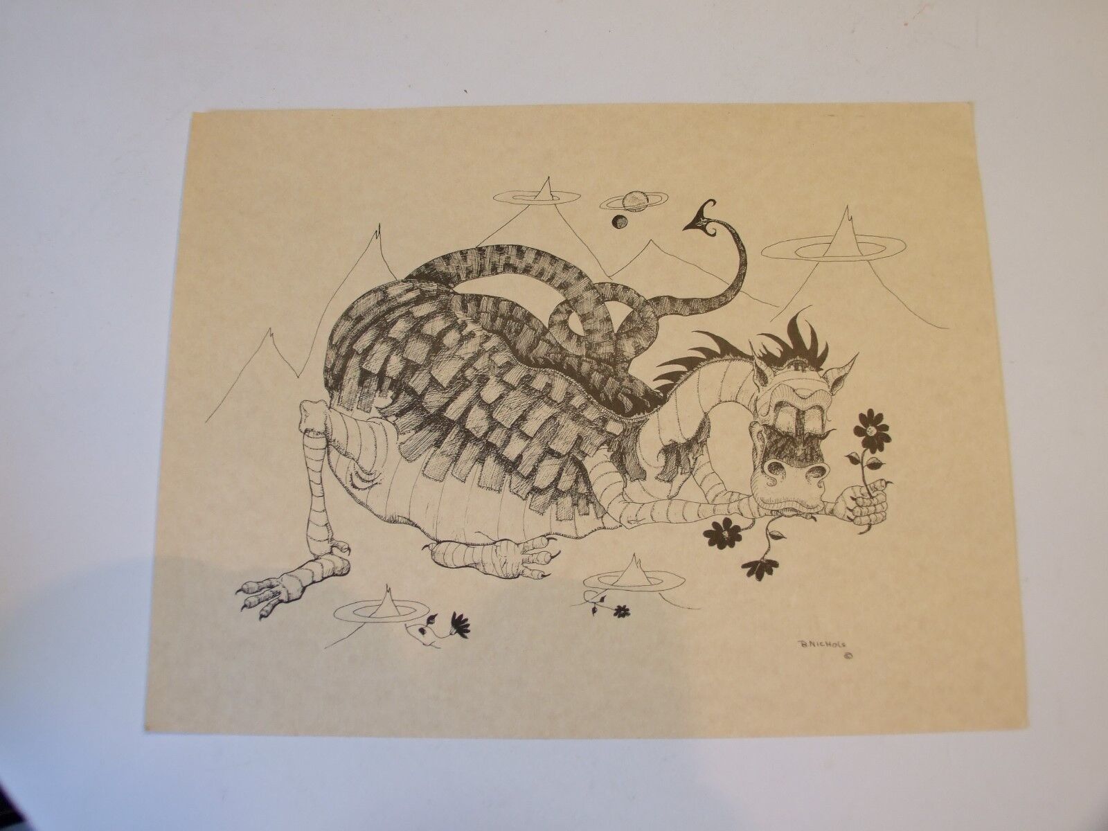 Collectible Lithiograph On Parchment Of A Dragon By B. Nichols 8 1/2"x11" Print