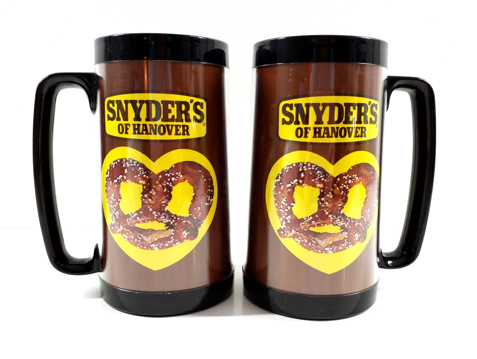 2 Vintage Snyder's Pretzel Hanover Advertising Thermo Serv Drink Beer Mug Stein