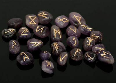Amethyst Stone Rune Set Symbols Gemstone Healing Crystal Runes 25 Pieces 10 Mm
