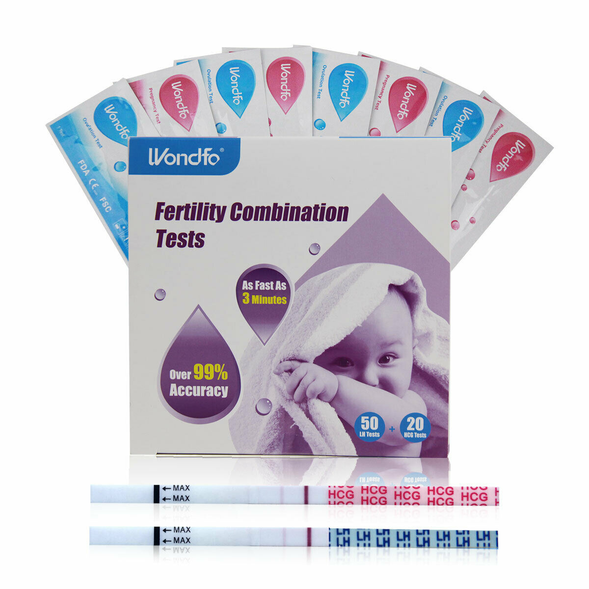 Wondfo 50 Ovulation Tests 20 Pregnancy Test Strips Lh+hcg Fertility Home Kits