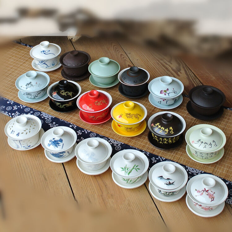 China/zisha Gaiwan Tea Bowl Lid Saucer Tureen Blue-and-white Porcelain Cup Set