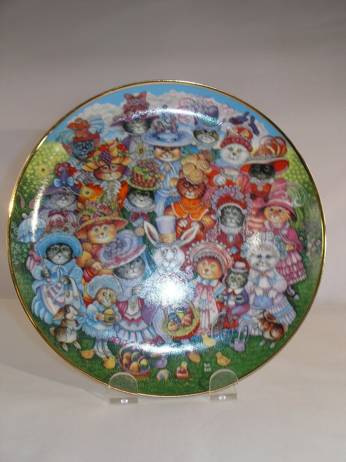 "easter Parade" Cat Plate With All Kinds Of Cats & Hats:8.5" Diameter