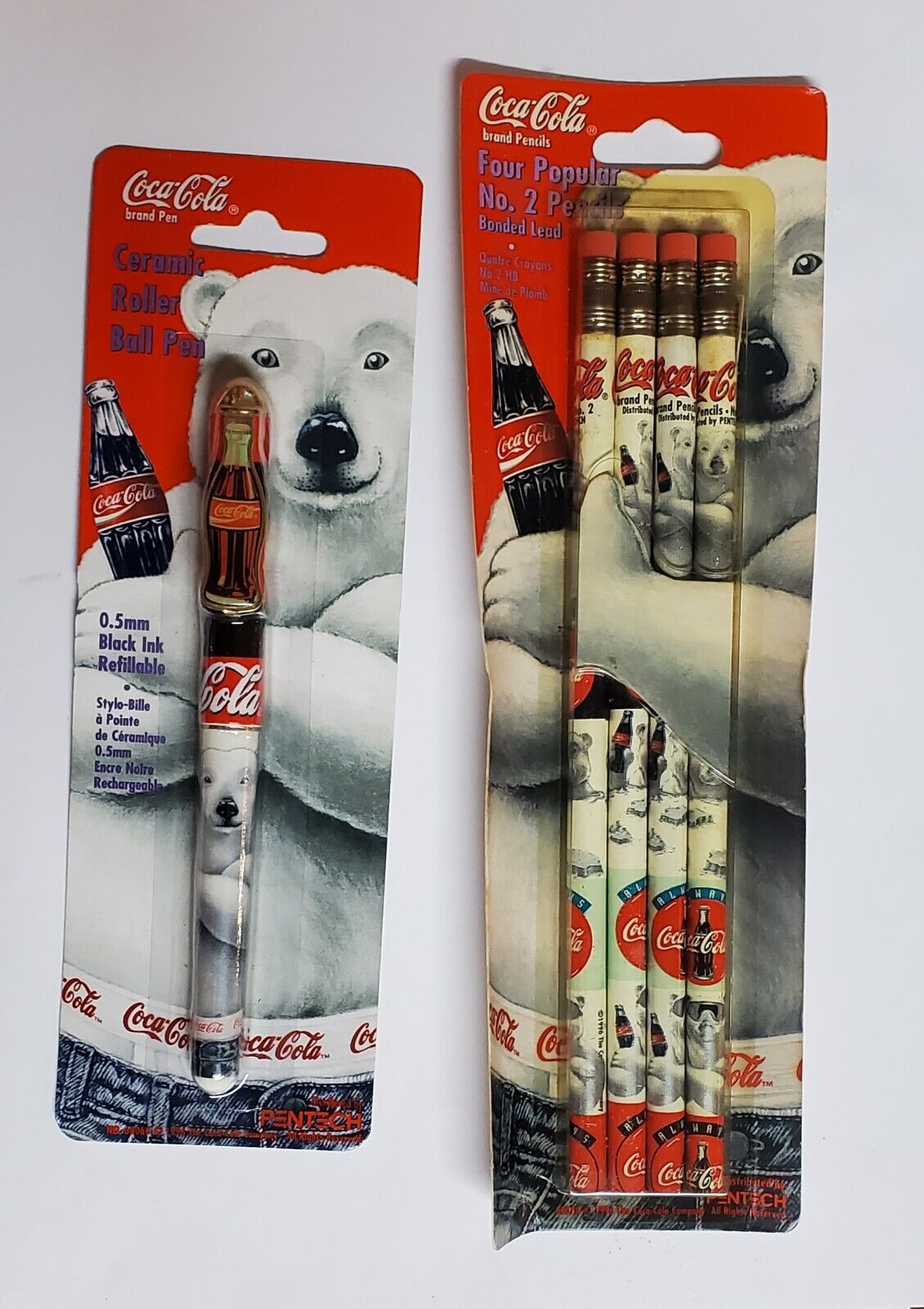 1996 Coca-cola Pen And Pencil Set Write Cool Vintage Polar Bear Nos